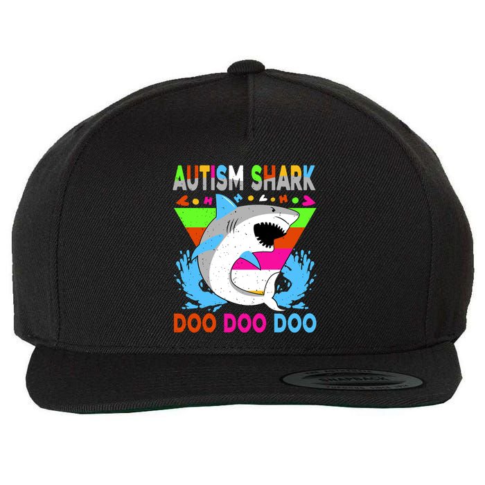 Autism Shark Doo Doo Doo Awareness Puzzle Wool Snapback Cap