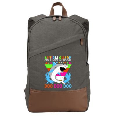 Autism Shark Doo Doo Doo Awareness Puzzle Cotton Canvas Backpack