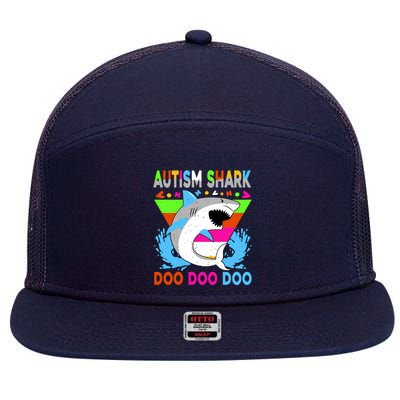 Autism Shark Doo Doo Doo Awareness Puzzle 7 Panel Mesh Trucker Snapback Hat