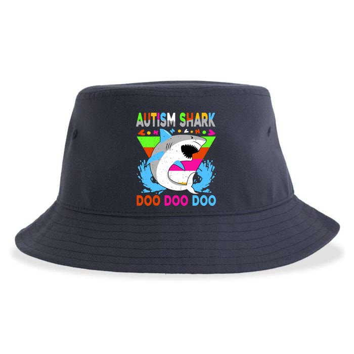 Autism Shark Doo Doo Doo Awareness Puzzle Sustainable Bucket Hat