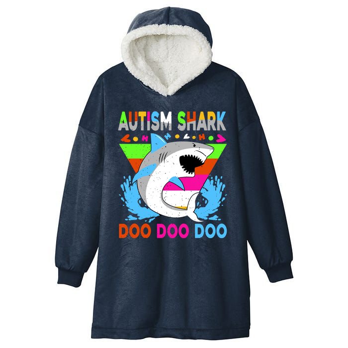 Autism Shark Doo Doo Doo Awareness Puzzle Hooded Wearable Blanket