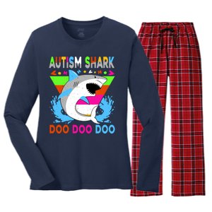 Autism Shark Doo Doo Doo Awareness Puzzle Women's Long Sleeve Flannel Pajama Set 