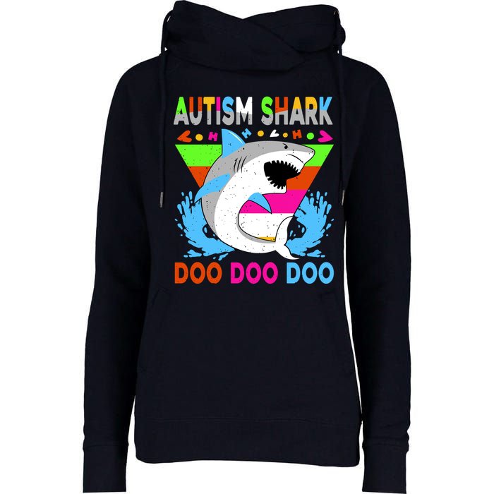 Autism Shark Doo Doo Doo Awareness Puzzle Womens Funnel Neck Pullover Hood