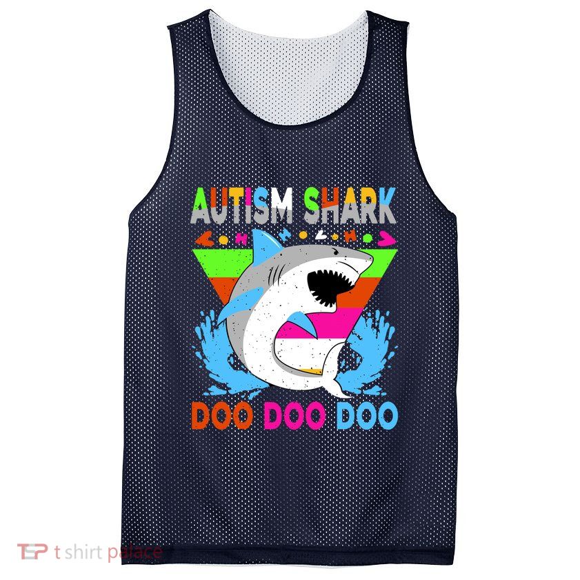 Autism Shark Doo Doo Doo Awareness Puzzle Mesh Reversible Basketball Jersey Tank