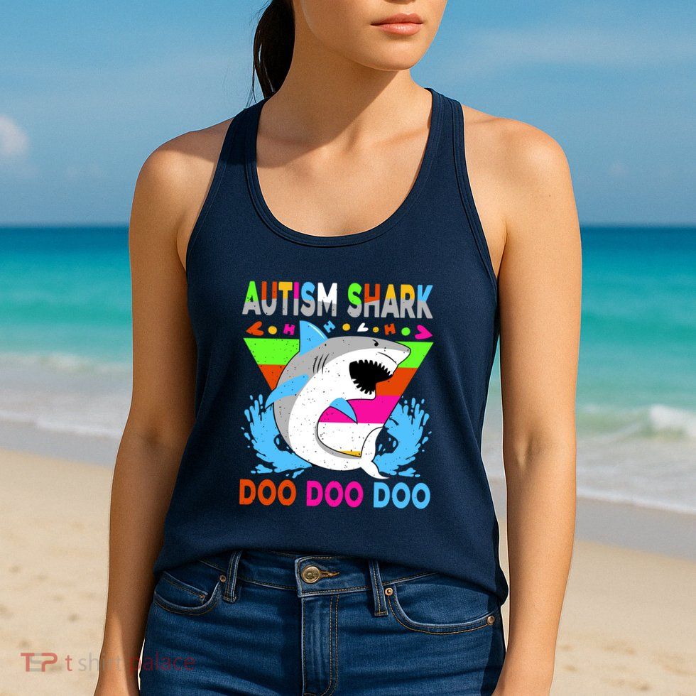 Autism Shark Doo Doo Doo Awareness Puzzle Womens Tank Top