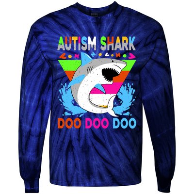 Autism Shark Doo Doo Doo Awareness Puzzle Tie-Dye Long Sleeve Shirt