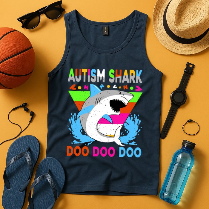 Autism Shark Doo Doo Doo Awareness Puzzle Tank Top