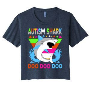 Autism Shark Doo Doo Doo Awareness Puzzle Women's Crop Top Tee