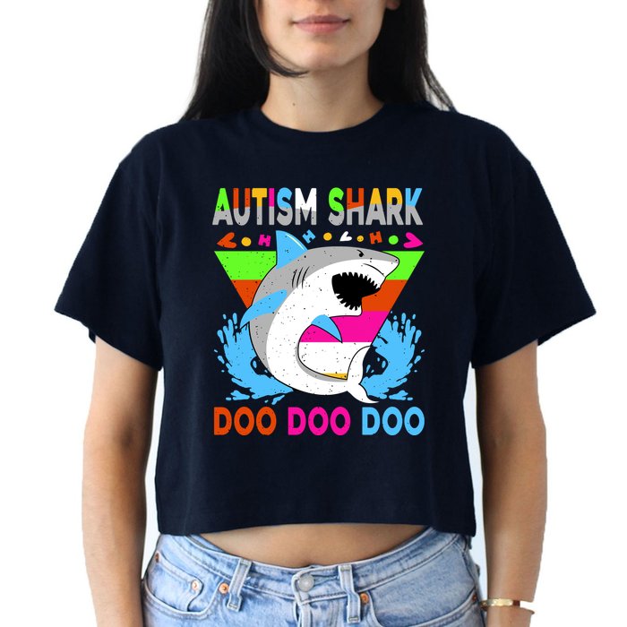 Autism Shark Doo Doo Doo Awareness Puzzle Crop Top