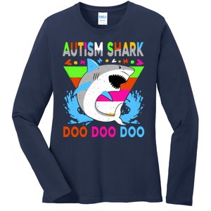 Autism Shark Doo Doo Doo Awareness Puzzle Ladies Long Sleeve Shirt