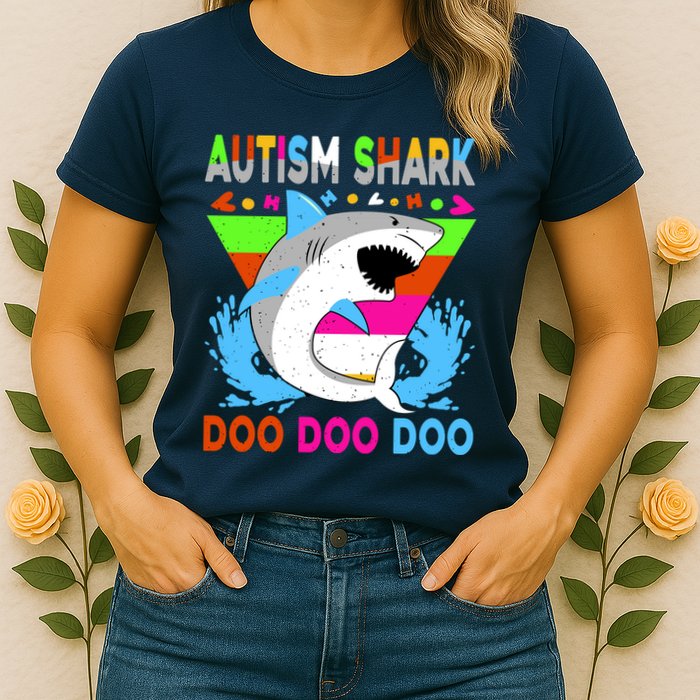 Autism Shark Doo Doo Doo Awareness Puzzle Womens T-Shirt