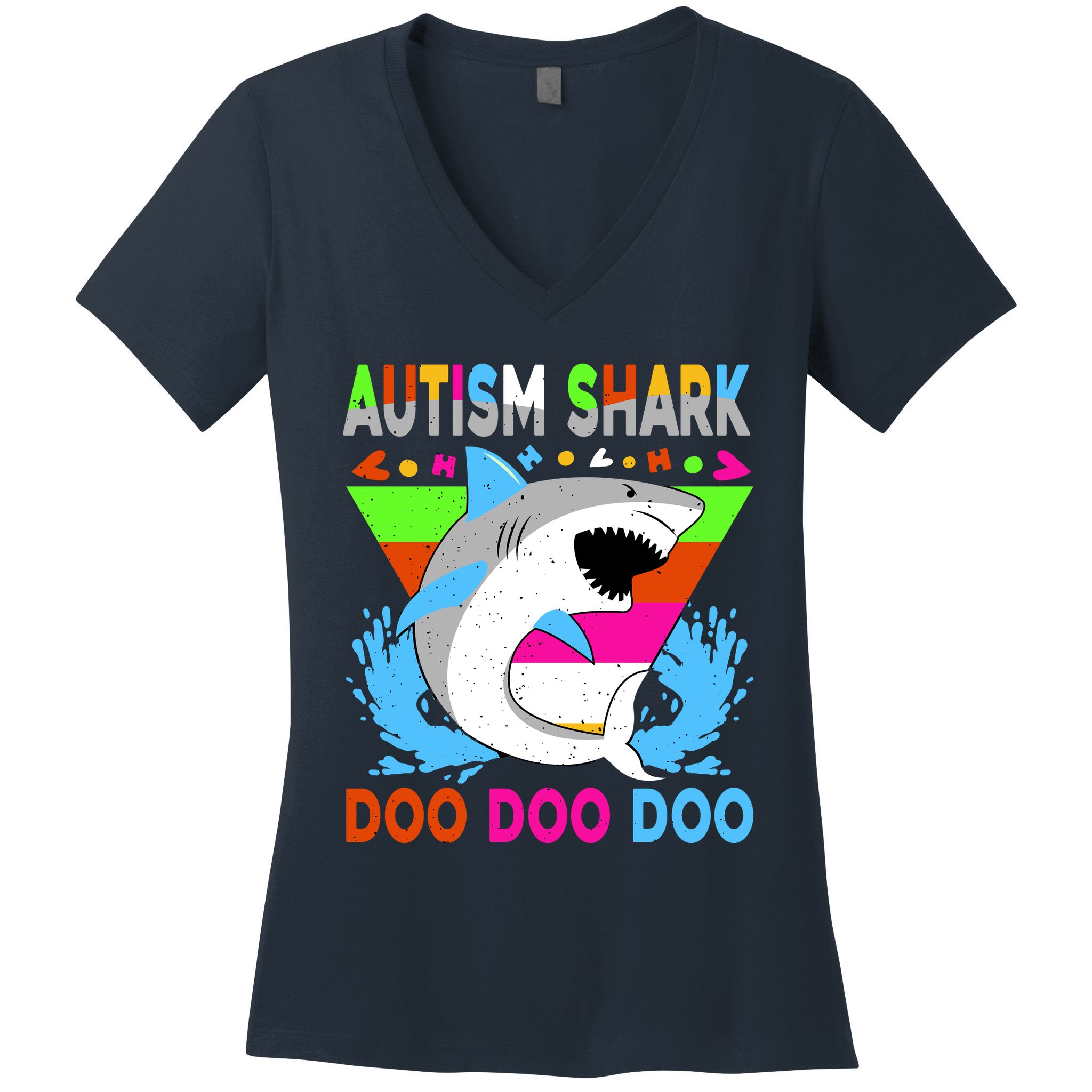 Autism Shark Doo Doo Doo Awareness Puzzle Women's V-Neck T-Shirt