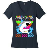 Autism Shark Doo Doo Doo Awareness Puzzle Women's V-Neck T-Shirt