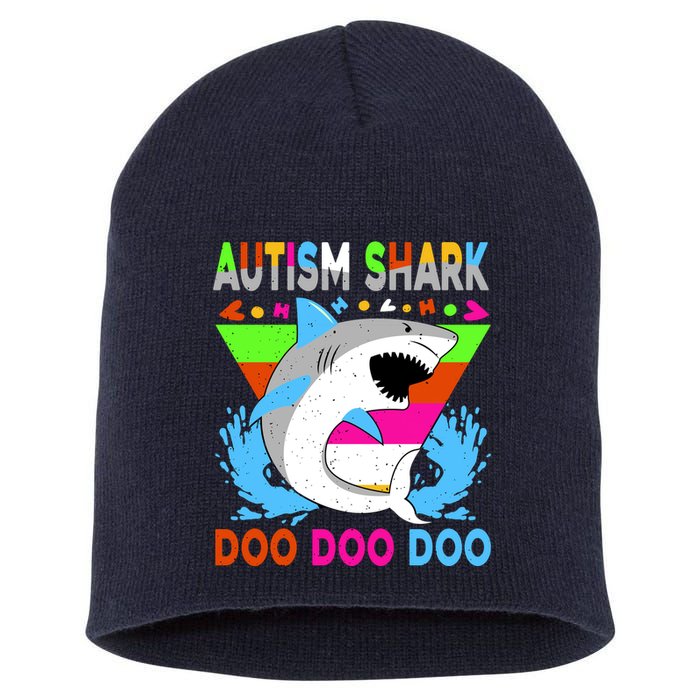 Autism Shark Doo Doo Doo Awareness Puzzle Short Acrylic Beanie
