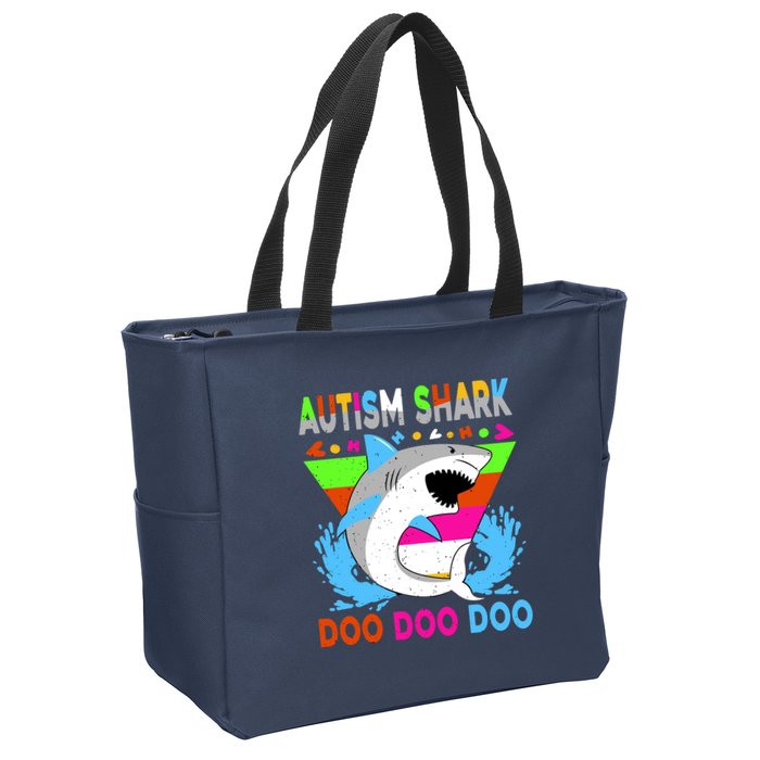 Autism Shark Doo Doo Doo Awareness Puzzle Zip Tote Bag