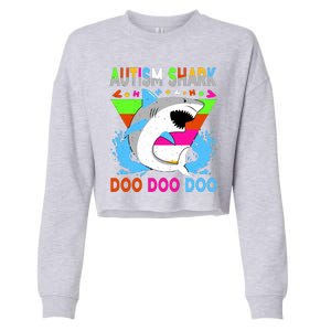 Autism Shark Doo Doo Doo Awareness Puzzle Cropped Pullover Crew