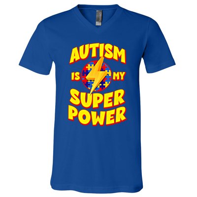 Autism Son Daughter Is My Superpower Gift V-Neck T-Shirt