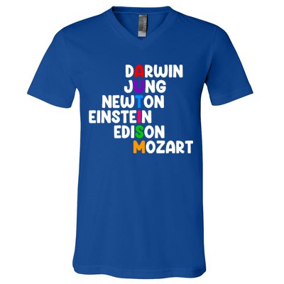 Autism Support Darwin Jung Newton Einstein Edison Mozart V-Neck T-Shirt