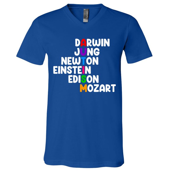 Autism Support Darwin Jung Newton Einstein Edison Mozart V-Neck T-Shirt