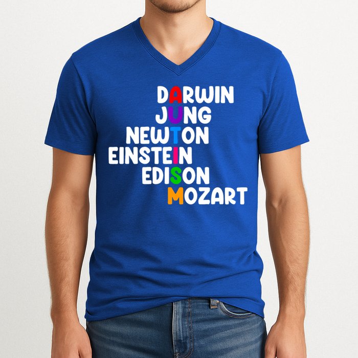 Autism Support Darwin Jung Newton Einstein Edison Mozart V-Neck T-Shirt