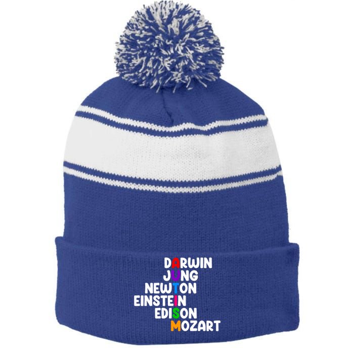 Autism Support Darwin Jung Newton Einstein Edison Mozart Stripe Pom Pom Beanie