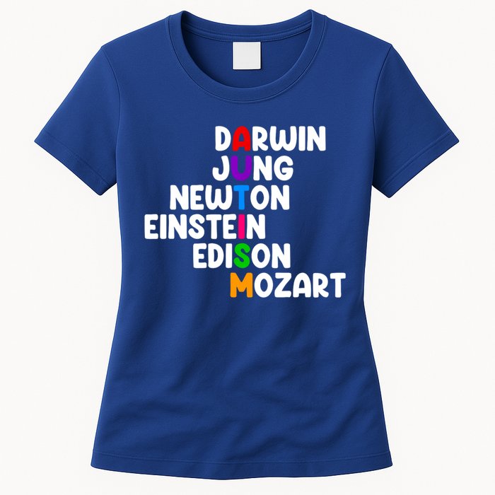 Autism Support Darwin Jung Newton Einstein Edison Mozart Womens T-Shirt