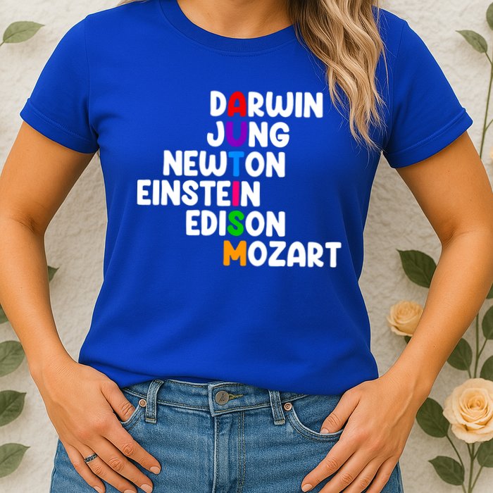 Autism Support Darwin Jung Newton Einstein Edison Mozart Womens T-Shirt