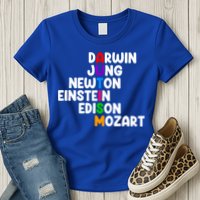 Autism Support Darwin Jung Newton Einstein Edison Mozart Womens T-Shirt