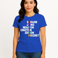 Autism Support Darwin Jung Newton Einstein Edison Mozart Womens T-Shirt