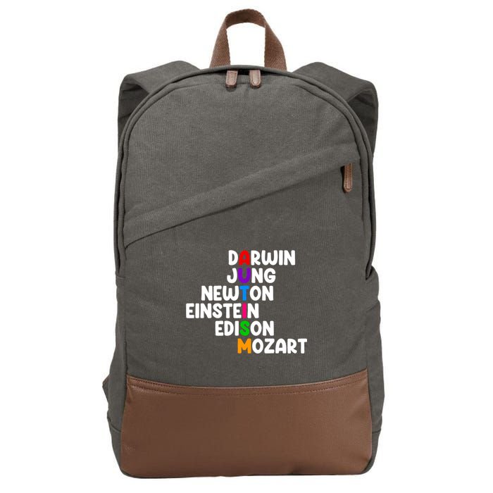 Autism Support Darwin Jung Newton Einstein Edison Mozart Cotton Canvas Backpack