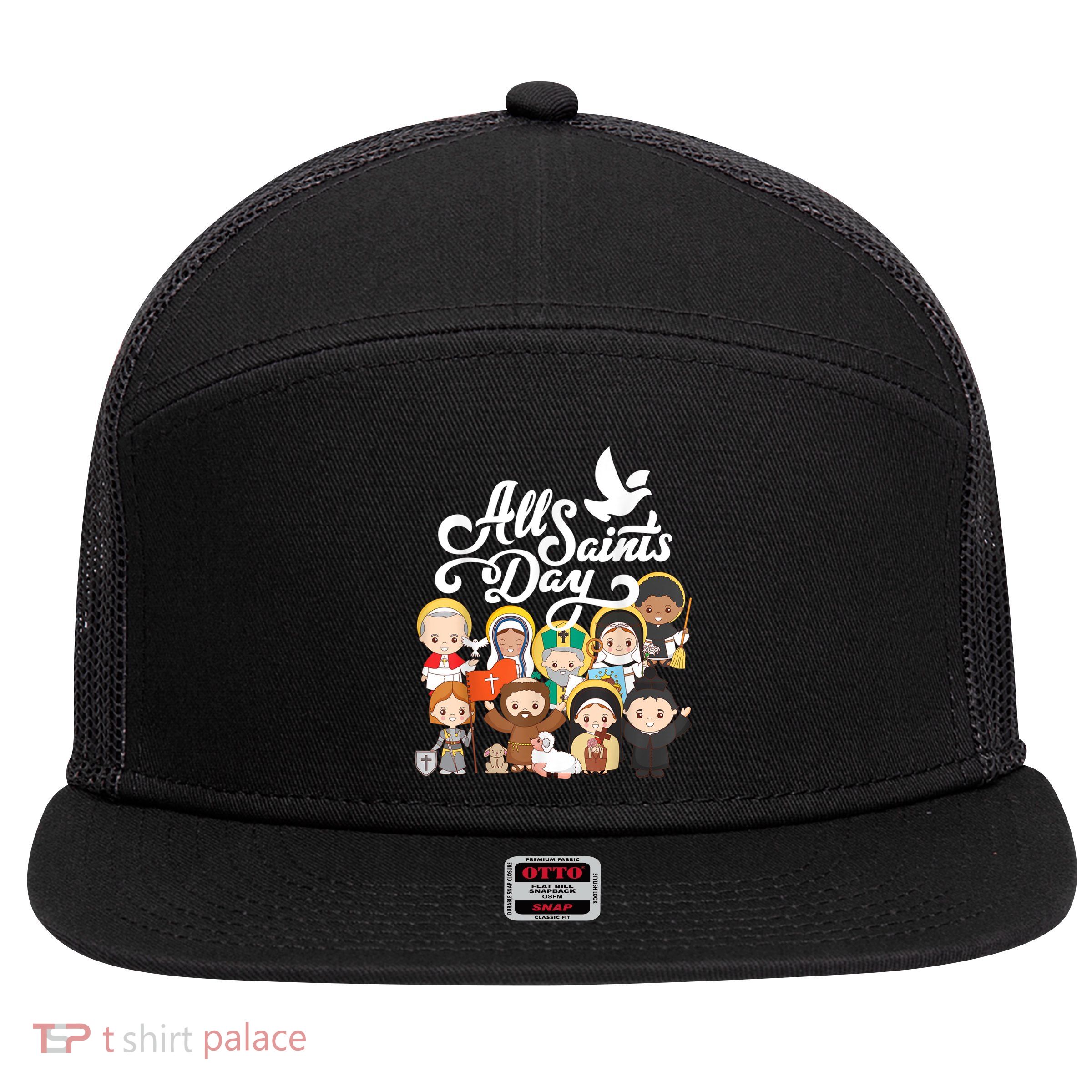 All Saints Day Kids Catholic St Francis Therese Joan Of Arc 7 Panel Mesh Trucker Snapback Hat
