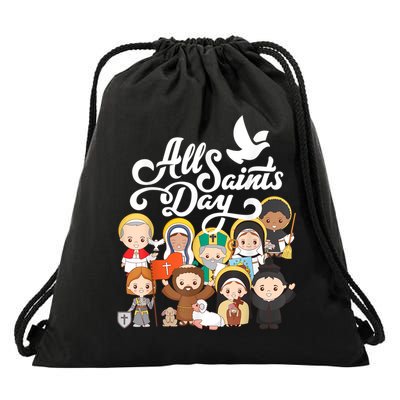 All Saints Day Kids Catholic St Francis Therese Joan Of Arc Drawstring Bag