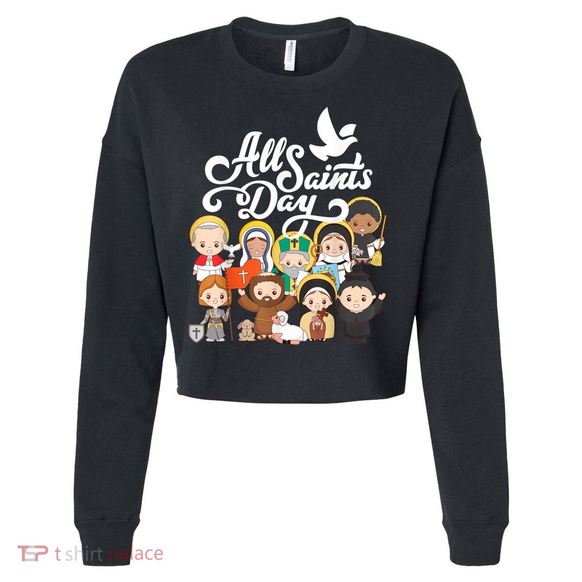 All Saints Day Kids Catholic St Francis Therese Joan Of Arc Cropped Pullover Crew