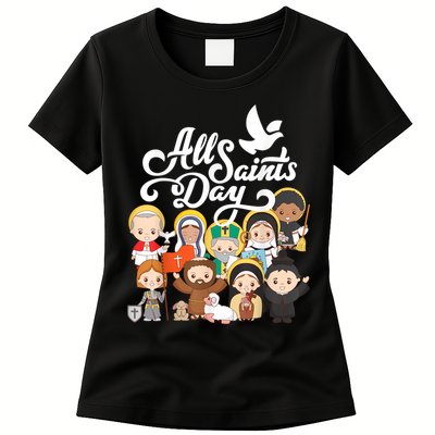 All Saints Day Kids Catholic St Francis Therese Joan Of Arc Womens T-Shirt