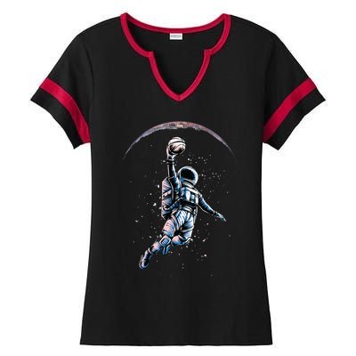 Astronaut Slam Dunk Space Basketball Ladies Halftime Notch Neck Tee