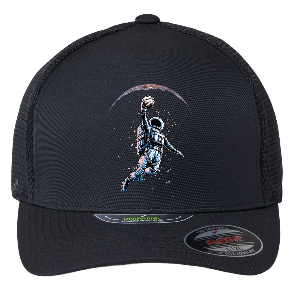 Astronaut Slam Dunk Space Basketball Flexfit Unipanel Trucker Cap