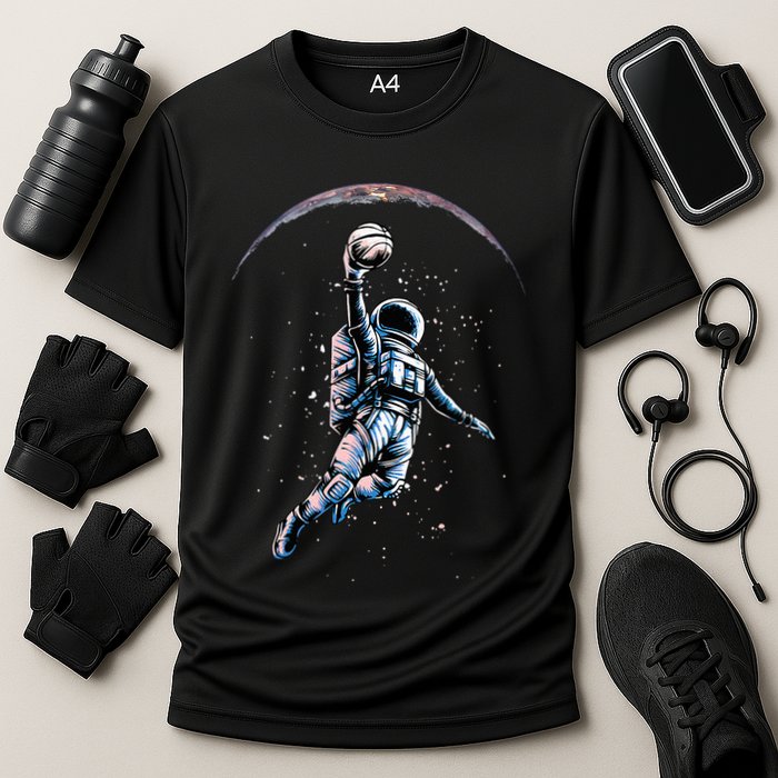 Astronaut Slam Dunk Space Basketball Cooling Performance Crew T-Shirt