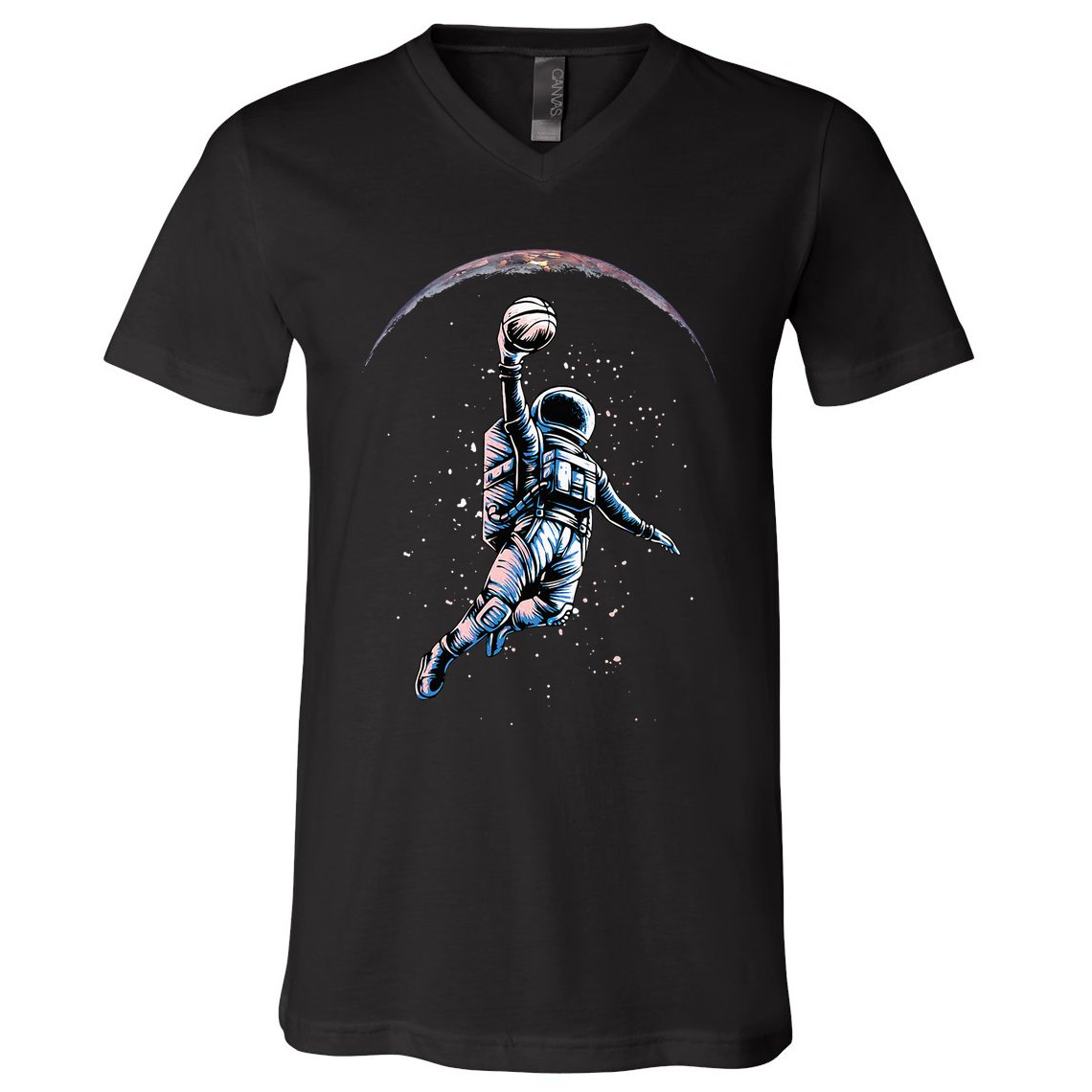 Astronaut Slam Dunk Space Basketball V-Neck T-Shirt