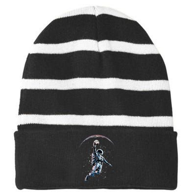 Astronaut Slam Dunk Space Basketball Striped Beanie with Solid Band