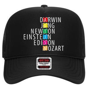 Autism Support Darwin Jung Newton Einste In Edison Mozart High Crown Mesh Back Trucker Hat