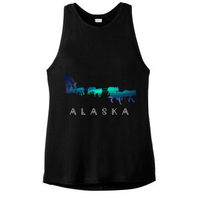 Alaska Sled Dogs Mushing Sled Dog Team A.U.R.O.R.A Borealis Scene Ladies PosiCharge Tri-Blend Wicking Tank