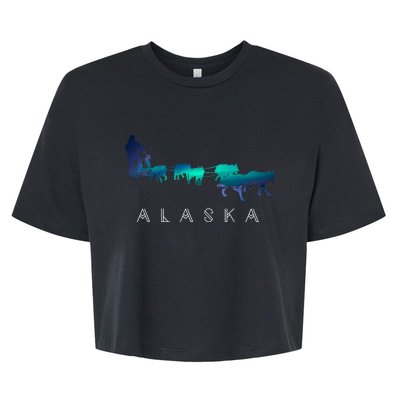 Alaska Sled Dogs Mushing Sled Dog Team A.U.R.O.R.A Borealis Scene Bella+Canvas Jersey Crop Tee