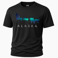 Alaska Sled Dogs Mushing Sled Dog Team A.U.R.O.R.A Borealis Scene Cooling Performance Crew T-Shirt