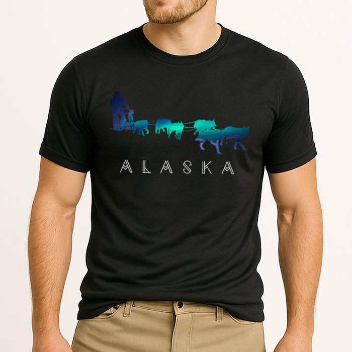 Alaska Sled Dogs Mushing Sled Dog Team A.U.R.O.R.A Borealis Scene Cooling Performance Crew T-Shirt