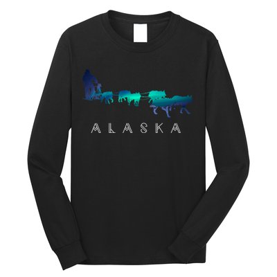 Alaska Sled Dogs Mushing Sled Dog Team A.U.R.O.R.A Borealis Scene Long Sleeve Shirt