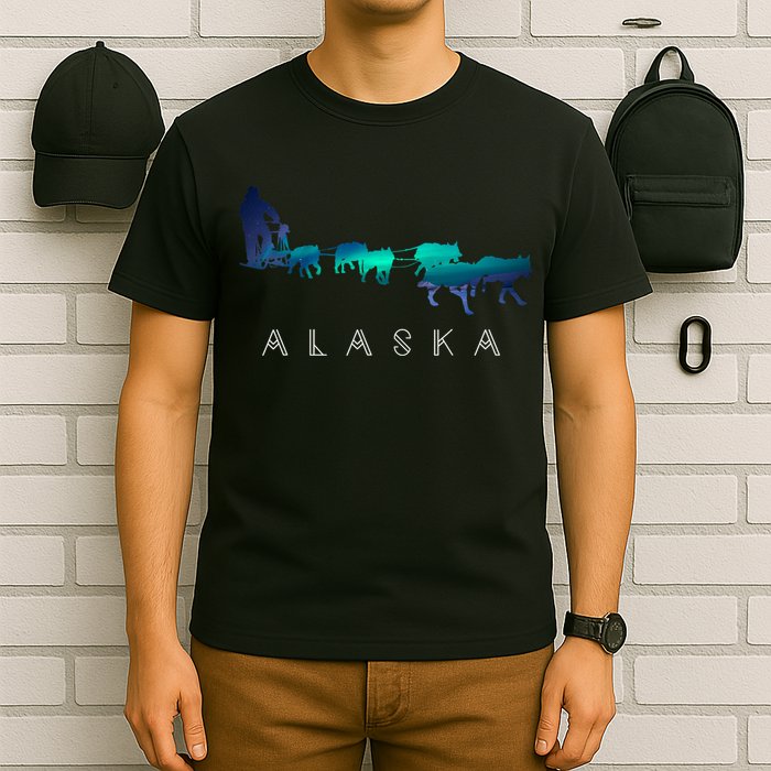 Alaska Sled Dogs Mushing Sled Dog Team A.U.R.O.R.A Borealis Scene T-Shirt