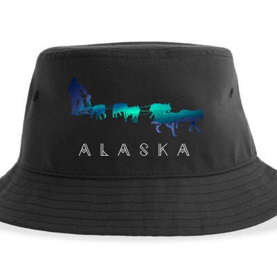 Alaska Sled Dogs Mushing Sled Dog Team A.U.R.O.R.A Borealis Scene Sustainable Bucket Hat