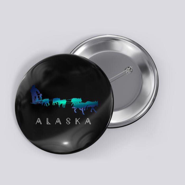 Alaska Sled Dogs Mushing Sled Dog Team A.U.R.O.R.A Borealis Scene Button