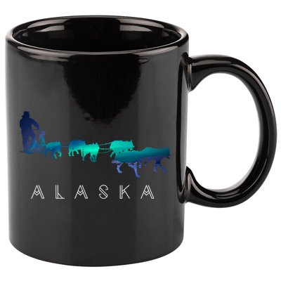 Alaska Sled Dogs Mushing Sled Dog Team A.U.R.O.R.A Borealis Scene 11oz C Handle Ceramic Mug
