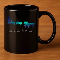Alaska Sled Dogs Mushing Sled Dog Team A.U.R.O.R.A Borealis Scene 11oz C Handle Ceramic Mug